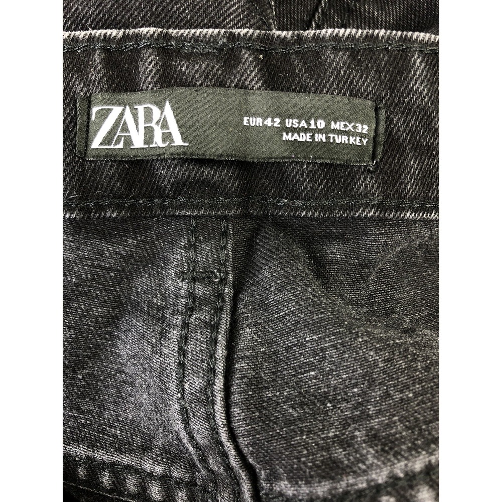 ZARA Womens 10 Black Denim Mom Jeans Snap Cuff Hem Detail Tapered - Picture 6 of 9